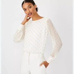 Ann Taylor White Sheer Blouse with Gold Dot Detail